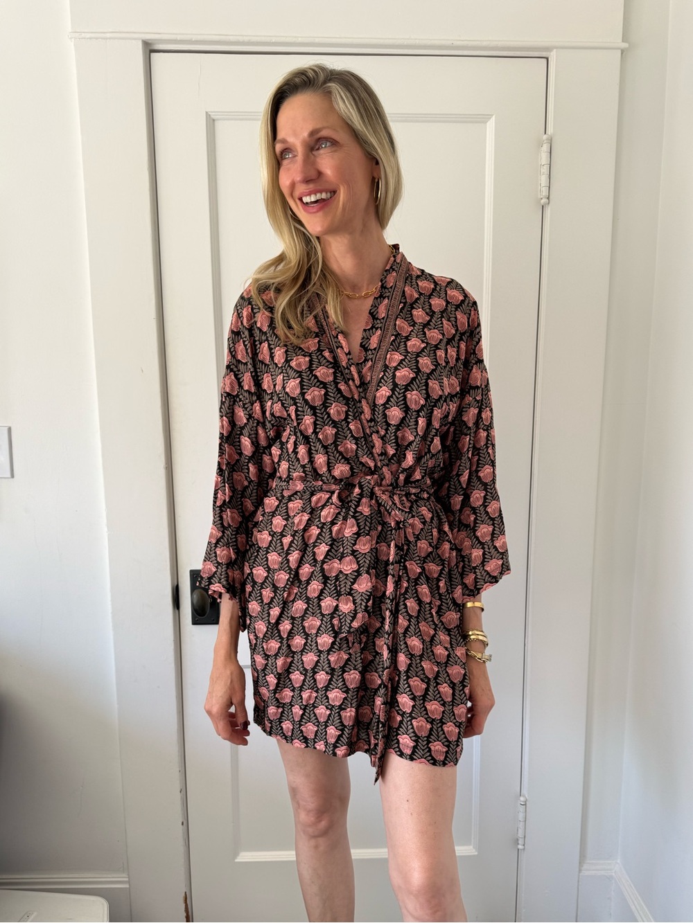 Natalie Martin Black and Pink Floral-Print Dress
